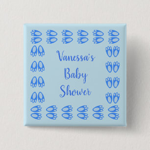 Cute Blue Baby Boy Bunny Feet Easter Baby Shower 15 Cm Square Badge