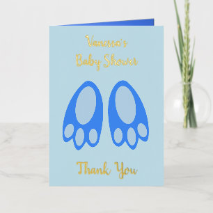 Cute Blue Baby Boy Bunny Feet Easter Baby Shower Foil Greeting Card
