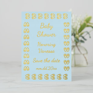 Cute Blue Baby Boy Bunny Feet Easter Baby Shower Foil Holiday Card