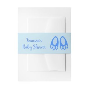 Cute Blue Baby Boy Bunny Feet Easter Baby Shower Invitation Belly Band