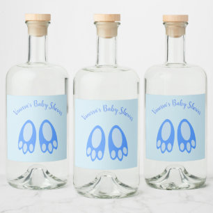 Cute Blue Baby Boy Bunny Feet Easter Baby Shower Liquor Bottle Label