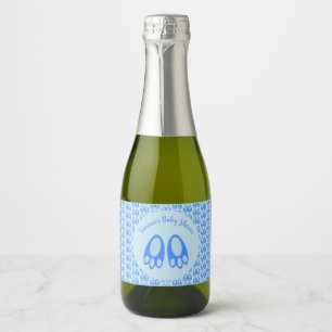 Cute Blue Baby Boy Bunny Feet Easter Baby Shower Sparkling Wine Label