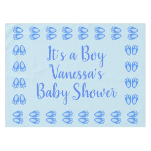 Cute Blue Baby Boy Bunny Feet Easter Baby Shower Tablecloth