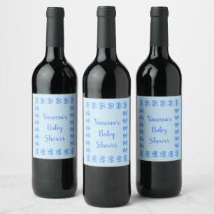 Cute Blue Baby Boy Bunny Feet Easter Baby Shower Wine Label