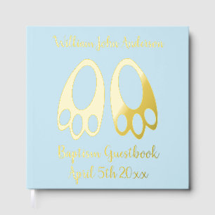 Cute Blue Baby Boy Bunny Feet Easter Baptism Guest Book