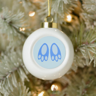 Cute Blue Baby Boy Bunny Feet Easter Ceramic Ball Christmas Ornament