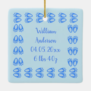 Cute Blue Baby Boy Bunny Feet Easter Custom Ceramic Ornament