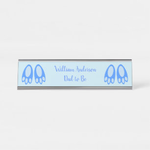 Cute Blue Baby Boy Bunny Feet Easter Custom Desk Name Plate