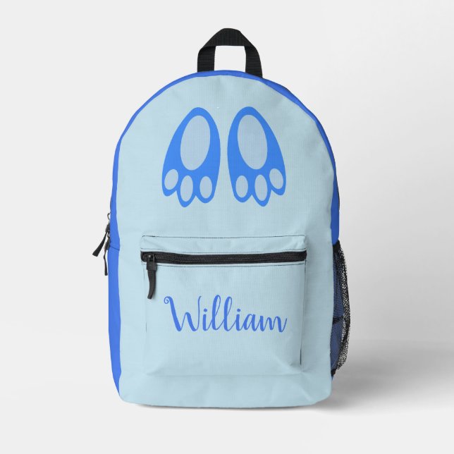 Cute Blue Baby Boy Bunny Feet Easter Custom Printed Backpack (Front)