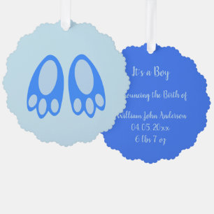 Cute Blue Baby Boy Bunny Feet Easter Custom Tree Decoration Card