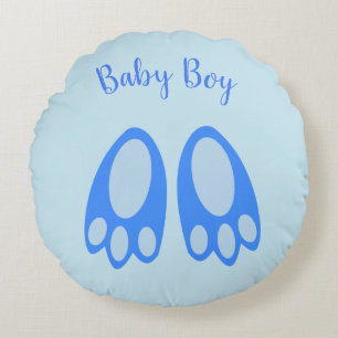 Cute Blue Baby Boy Bunny Feet Easter New Baby Round Cushion