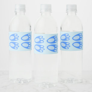 Cute Blue Baby Boy Bunny Feet Easter Patterned Water Bottle Label