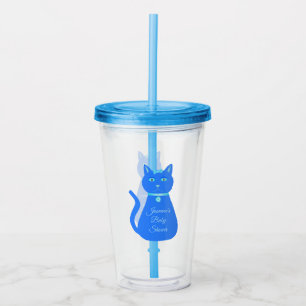Cute Blue Baby Boy Cat Custom Baby Shower Acrylic Tumbler
