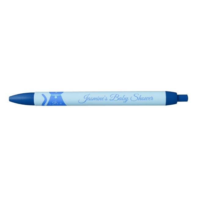 Cute Blue Baby Boy Cat Custom Baby Shower Blue Ink Pen (Front)