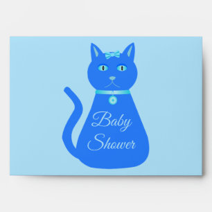 Cute Blue Baby Boy Cat Custom Baby Shower Envelope