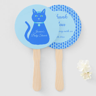 Cute Blue Baby Boy Cat Custom Baby Shower Hand Fan