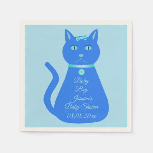 Cute Blue Baby Boy Cat Custom Baby Shower Napkin