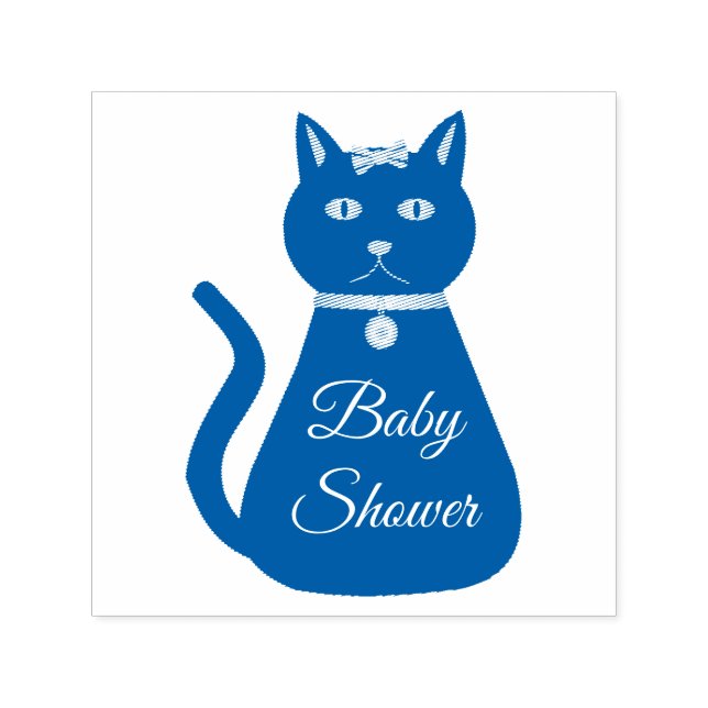 Cute Blue Baby Boy Cat Custom Baby Shower Self-inking Stamp (Design)