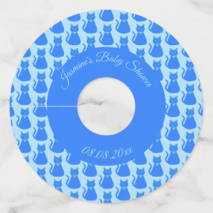 Cute Blue Baby Boy Cat Custom Baby Shower Wine Glass Tag
