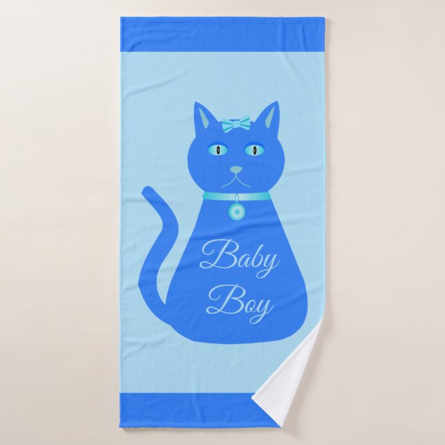 Cute Blue Baby Boy Cat Custom Bath Towel (Bath Towel)