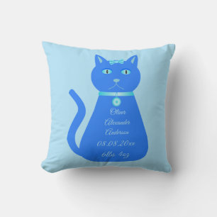 Cute Blue Baby Boy Cat Custom Birth Announcement Cushion