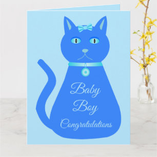 Cute Blue Baby Boy Cat Custom Congratulations Card
