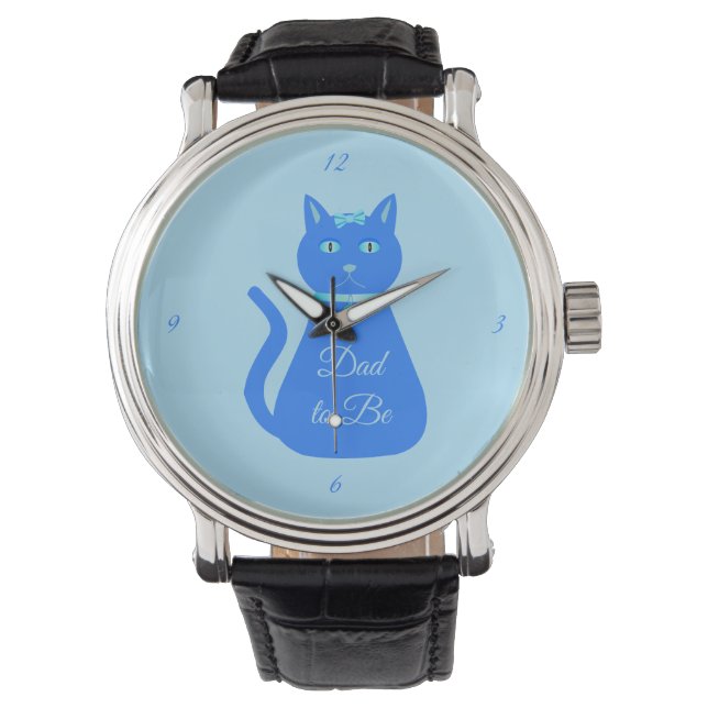 Cute Blue Baby Boy Cat Custom Dad to Be Watch (Front)
