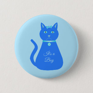 Cute Blue Baby Boy Cat Custom Gender Reveal 6 Cm Round Badge