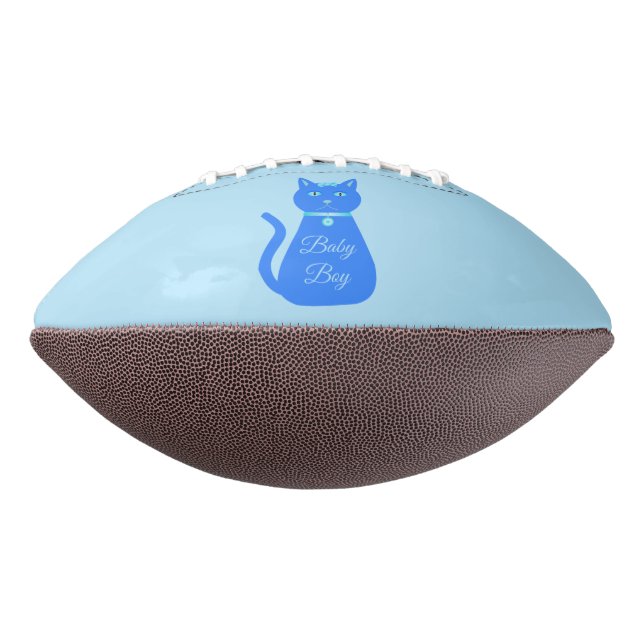 Cute Blue Baby Boy Cat Custom Gender Reveal American Football (Rotated 270)
