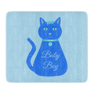 Cute Blue Baby Boy Cat Custom Gender Reveal Cutting Board