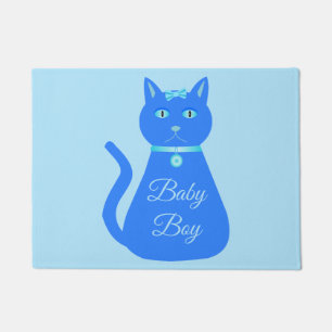 Cute Blue Baby Boy Cat Custom Gender Reveal Doormat