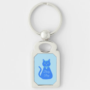 Cute Blue Baby Boy Cat Custom Gender Reveal Key Ring