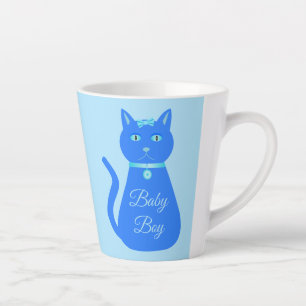 Cute Blue Baby Boy Cat Custom Gender Reveal Latte Mug
