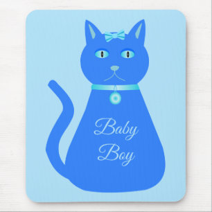 Cute Blue Baby Boy Cat Custom Gender Reveal Mouse Mat