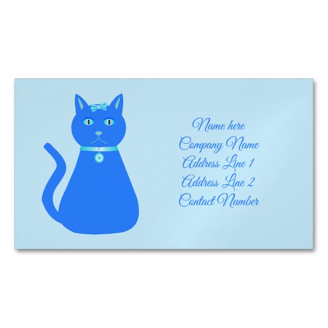 Cute Blue Baby Boy Cat Custom Magnetic Business Card (Front)