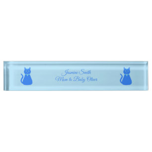 Cute Blue Baby Boy Cat Custom New Mom Nameplate