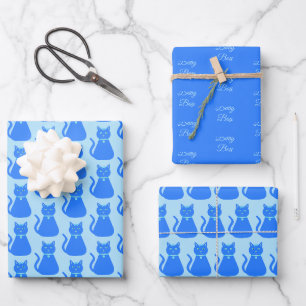 Cute Blue Baby Boy Cat Custom Patterned Wrapping Paper Sheet