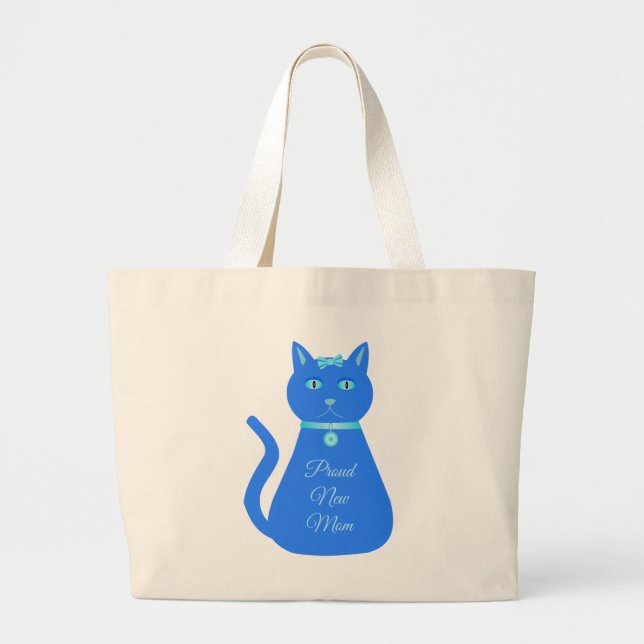 Cute Blue Baby Boy Cat Custom Proud New Mum Large Tote Bag (Front)