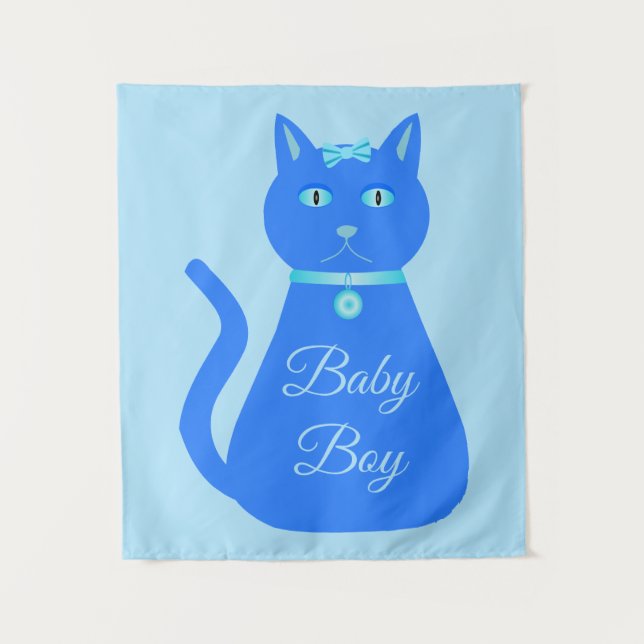 Cute Blue Baby Boy Cat Custom Tapestry (Front)