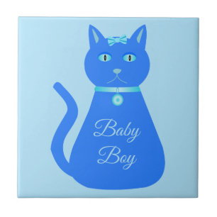 Cute Blue Baby Boy Cat Custom Tile