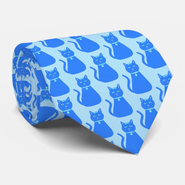 Cute Blue Baby Boy Cat Dad to Be Tie (Rolled)