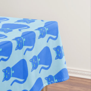 Cute Blue Baby Boy Cat Patterned Baby Shower Tablecloth