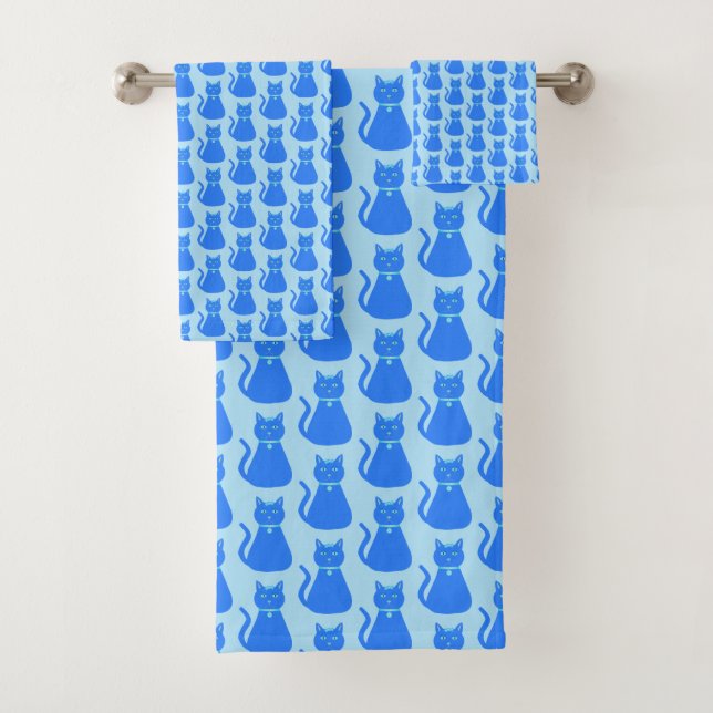 Cute Blue Baby Boy Cat Patterned Bath Towel Set (Insitu)