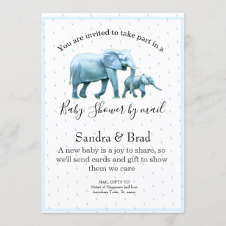 Cute Blue Baby Boy Elephants Baby Shower Invitation