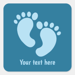 Cute blue baby boy feet add message  square sticker