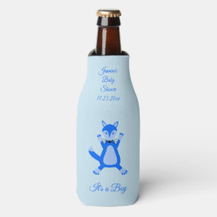 Cute Blue Baby Boy Fox Baby Shower Custom Bottle Cooler