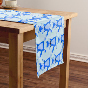 Cute Blue Baby Boy Fox Baby Shower Patterned Short Table Runner