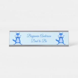 Cute Blue Baby Boy Fox Custom Dad to Be Desk Name Plate