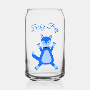 Cute Blue Baby Boy Fox Custom Gender Reveal Can Glass