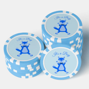 Cute Blue Baby Boy Fox Custom Gender Reveal Poker Chips